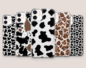 Etui na telefon z nadrukiem krowy i wzorem futra zwierzęcego do modeli iPhone 17Pro, 16e, 15, 14, 13, 12, Samsung S26, S25, S24, S23Fe, A16, A56, Pixel 10A, 9Pro