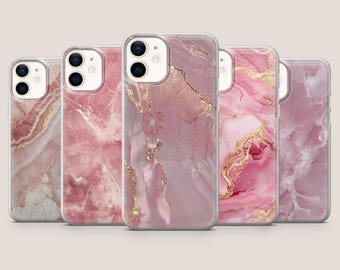 Etui na telefon z różowego marmuru, luksusowe, złote, z motywem skały, do modeli iPhone 17Pro, 16, 15, 14, 13, 12, Samsung S26, S25, S24, S23Fe, A16, A56, Pixel 10A, 9Pro