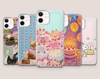 Etui na telefon urodzinowy z motywem świeczki na tort i kota do iPhone'a 17Pro, 17e, 16, 15, 14, 13, 12, Samsunga S26, S25, S24, S23Fe, A16, A56, Pixela 10A, 9Pro