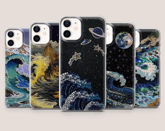 Etui na telefon Wave Star z błyszczącym niebiańskim wzorem do iPhone'a 17Pro, 16e, 15, 14, 13, 12, Samsunga S26, S25, S24, S23Fe, A16, A56, Pixela 10A, 9Pro, 8