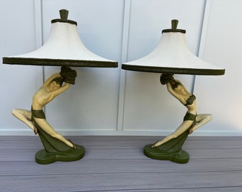 Deco Dancer Lamp Pair Original 1950's