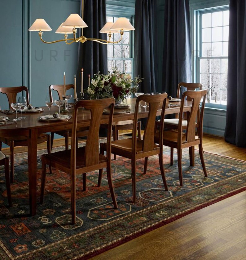 Hand Knotted Blue Rust Wool Rug Geometric Tribal Medallion Pattern ...