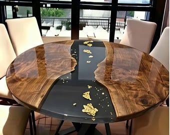 Tavolo da pranzo rotondo in resina epossidica, tavolo da pranzo rotondo, tavolino da caffè rotondo in resina epossidica, tavolo rotondo in legno, tavolo da pranzo industriale, tavolo in resina epossidica blu