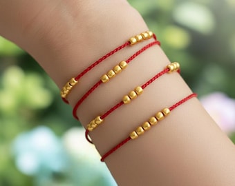 24k Fine 999 Gold Lucky Beads Hand Braided Rope Bracelet