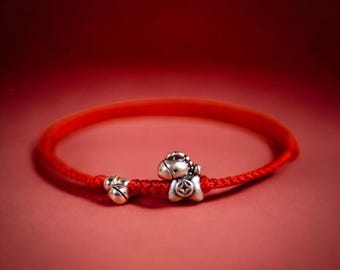999 Silver Zodiac Year of the Horse and Bell Charm Hand Braided Bracelet