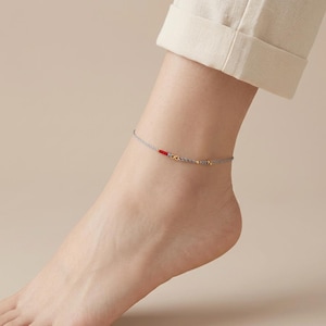 24k 999 Gold Minimal Infinity Loop Charm Beads Braided Ultra-Fine Cord Anklet