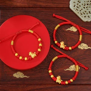 24K 999 Gold Zodiac Horse Charm Red String Braided Bracelet Infants and Children Gift