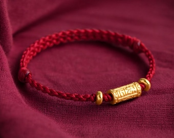 24k Fine Gold 999 Gold Lucky Beads Rope Braided Bracelet Men and Women