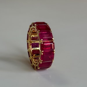 14k Gold AAA Quality Ruby Probg setting Eternity Ring, Octagon Emerald Cut