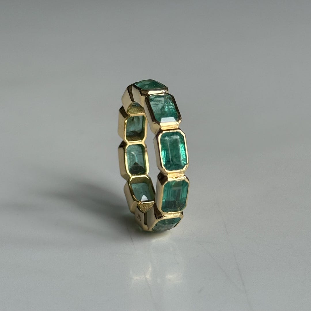 14k Solid Gold Natural Emerald Faceted Octagon East West Emerald Cut ...