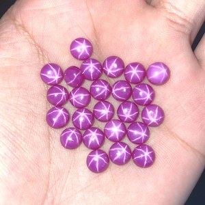 5 Pcs AAA Ruby Star Cabochons - 5mm Round Loose Gemstones
