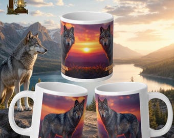Stronger Than Yesterday Wolf Sunrise Mug | 20oz Motivational Morning Ceramic | Gift