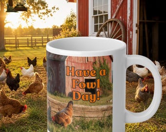 Rooster Coffee Mug, Farmhouse Humor, Country Kitchen, 20oz Jumbo Ceramic Cup