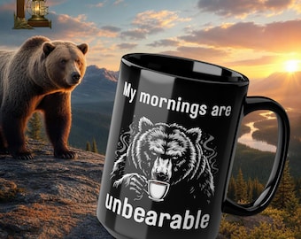 Grumpy grizzly bear sipping coffee Mug | funny coffee design | Sarcastic humor