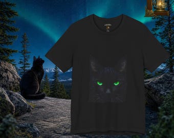 Black Cat Face Shirt Green Eyes Minimalist Tee Subtle Gothic Aesthetic