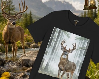 Majestic Buck in Misty Forest T-Shirt | Deer Wildlife Tee