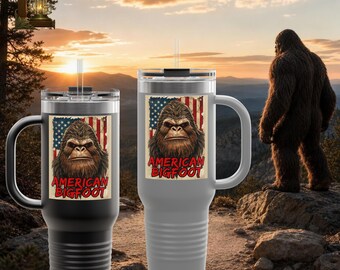 American Flag Bigfoot Portrait Travel Mug | 40oz Insulated Tumbler