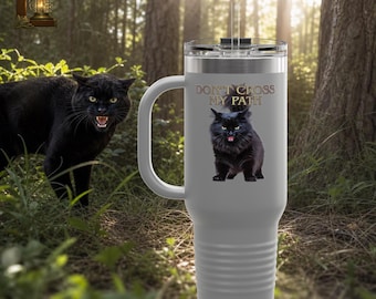 Hissing Black Cat Green Eyes 40oz Travel Mug, Dont Cross My Path Tumbler