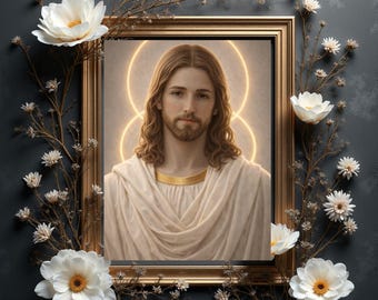 Jesus Christ Wall Art Printable, Sacred Heart Jesus Portrait, Jesus Christian Wall Art, Catholic Religious Decor, Faith Prayer Room Art