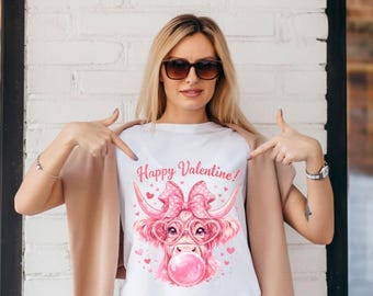 Valentine Highland Cow PNG, Pink Cow Valentine Design, Cute Valentine Cow Clipart, Farm Valentine Sublimation File, Heart Glasses Cow PNG