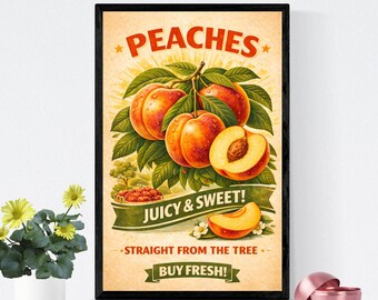 Vintage Peach Print, Farmhouse Kitchen Decor (Digital Download)