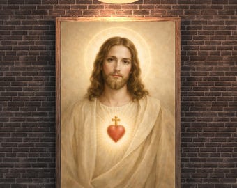 Heilig hart Jezus kunst aan de muur, goddelijke barmhartigheid portret print (digitale download)