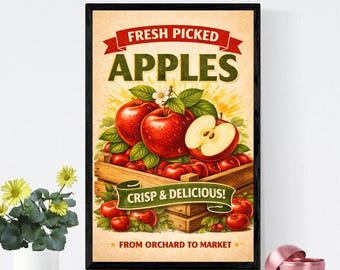 Vintage Apples Poster, Farmhouse Kitchen Decor (Digital Download)