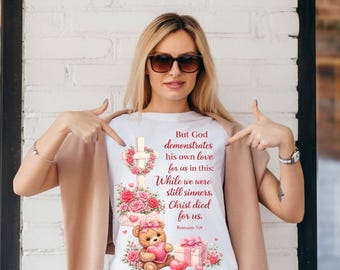 Christian Valentine PNG, Romans 5:8 Bible Verse PNG, Christ Died for Us Clipart, Faith Valentine Sublimation File, Religious Love Design