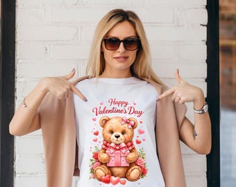 Happy Valentine’s Day Teddy Bear PNG, Cute Valentine Bear Clipart, Love Gift Bear Sublimation Design, Kids Valentine PNG, DTF File