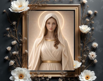 Virgin Mary Portrait, Catholic Prayer Room Decor (Digital Download)