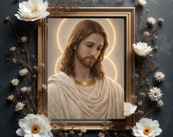 Jesus Christ Wall Art Printable, Christian Religious Portrait, Catholic Prayer Room Decor, Sacred Jesus Wall Art, Faith Home Decor