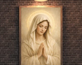 Kunst aan de muur Maagd Maria, portret gezegende moeder gebed, katholiek religieus decor (digitale download)