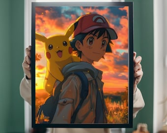 Anime Sunset Wandbild, Trainer und Begleiter (Digitaler Download)