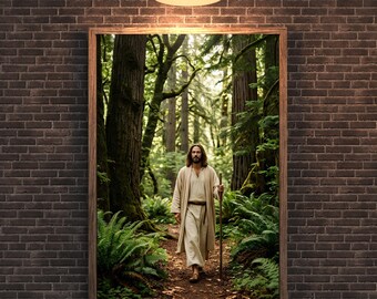 Jezus bospad kunst aan de muur, christelijk geloof reis afdrukbaar (digitale download)