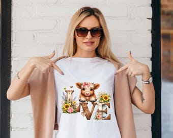 Cow Love PNG, Highland Cow Valentine PNG, Farm Valentine Design, Cute Cow Clipart, Rustic Love Sublimation PNG