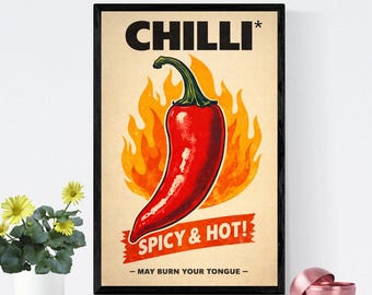 Retro Chili Pepper Kitchen Print, Spicy Food Poster (Digital Download)