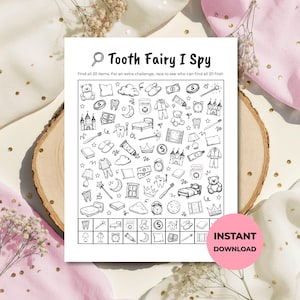 Tooth Fairy I Spy Game, Kids Printable Activity, Hidden Object Search Game, Seek and Find (Digital Download PDF)