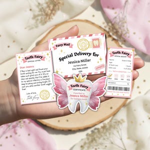 Mini-Zahnfeebrief-Set Rosa, bedruckbares Zahnfee-Kit, Feenquittung, Zahnfee-Zertifikat, Zahnfee-Umschlag Vorlage