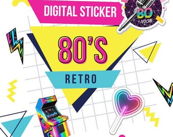 Retro 80’s Digital Planner Stickers | Vintage 1980s Aesthetic PNG | GoodNotes Stickers | Neon Retro Planner Decor