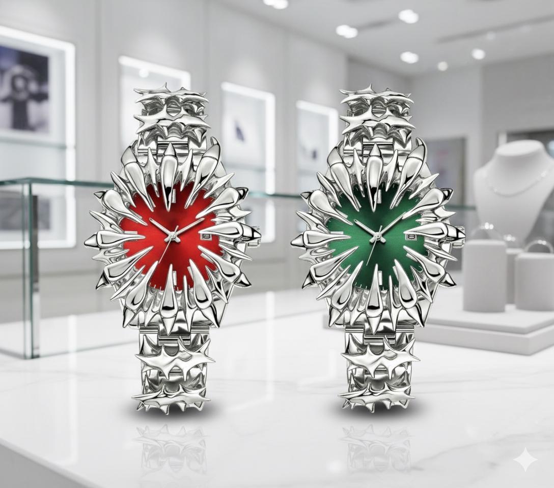 Set of 2 Spike Soldered Style Opium Gothic Chrome Watch Y2K Quartz