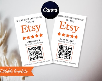 Szablon karty recenzji Etsy | Kod QR, edytowalny Canva (50 x 85 mm) Pobieranie cyfrowe