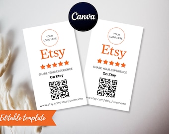 Etsy Review Card Template | QR Code, Editable Canva (50x85mm) Digital Download