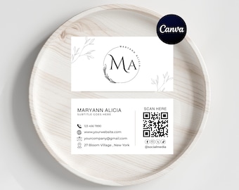 Edytowalna dwustronna wizytówka | Szablon Canva z kodem QR | Nowoczesna i minimalistyczna