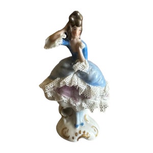 Antique Figurine Dresden, Lace, Volkstedt, dancer, art-deco, ballerina