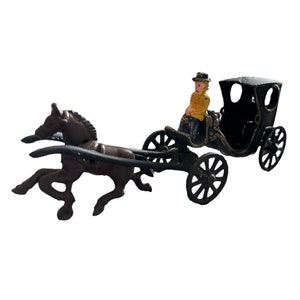 Vintage Antique Cast Iron Horse Drawn Carriage