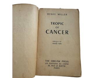 Rare Tropic of Cancer by Henry Miller Softcover Book, Printed in