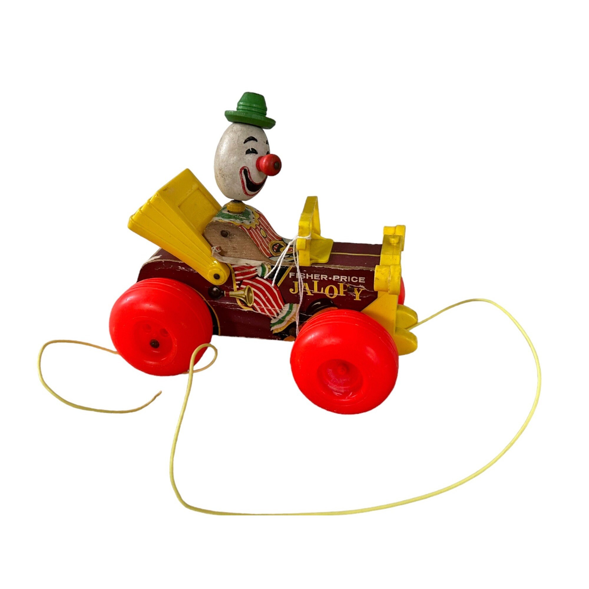 Vintage 1965 Fisher Price Jalopy Payaso Coche Juguete de madera Bobble Head Etsy Mexico