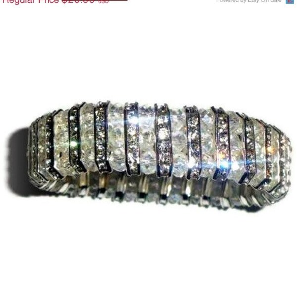 20% Off HOLIDAY SALE Diamond Princess - Crystal and Silver Crystal Encrusted Bars Stretch Bracelet Celebrity Style