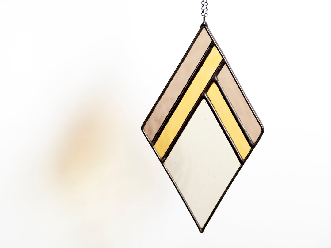 Stained Glass Suncatcher, Window Hanging, Wall Art, Geometric, Yellow ...