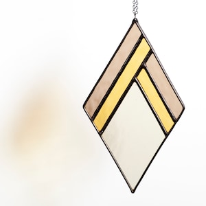 Stained Glass Suncatcher, Window Hanging, Wall Art, Geometric, Yellow